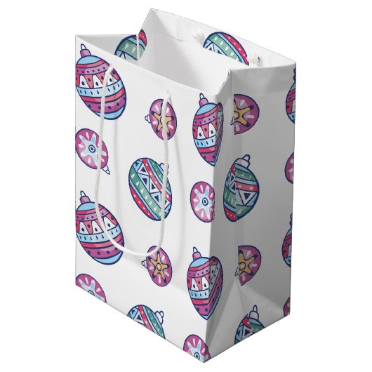 Christmas Balls – Red, Green, Blue & Pink ミディアムペーパーバッグ (正面アングル)