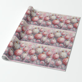 Christmas Balls Whimsical Swirls Pink Decoupage ラッピングペーパー