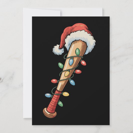 Christmas Baseball Bat Santa Hat Xmas Lights Retro シーズンカード (正面)