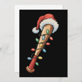 Christmas Baseball Bat Santa Hat Xmas Lights Retro シーズンカード (正面/裏面)