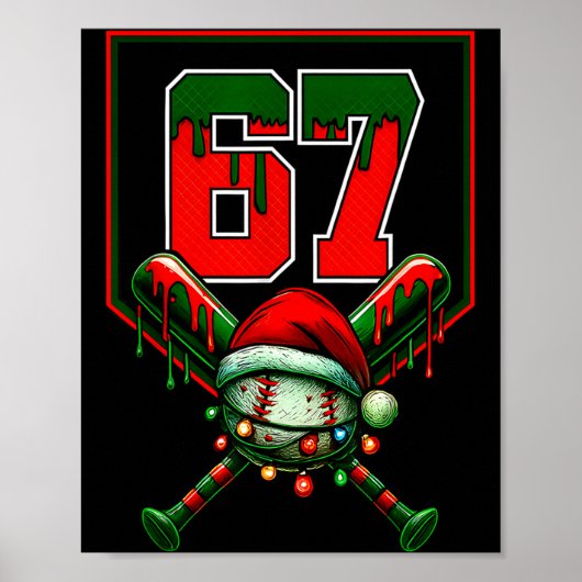 Christmas Baseball Drip Number 67 Player Or 67th B ポスター (正面)