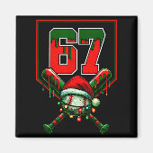 Christmas Baseball Drip Number 67 Player Or 67th B マグネット (正面)