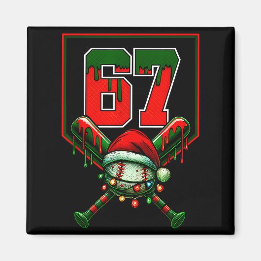Christmas Baseball Drip Number 67 Player Or 67th B マグネット (正面)
