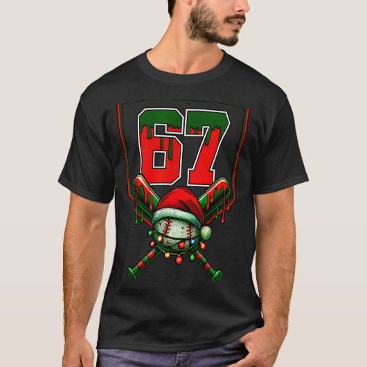 Christmas Baseball Drip Number 67 Player Or 67th B Tシャツ (正面)