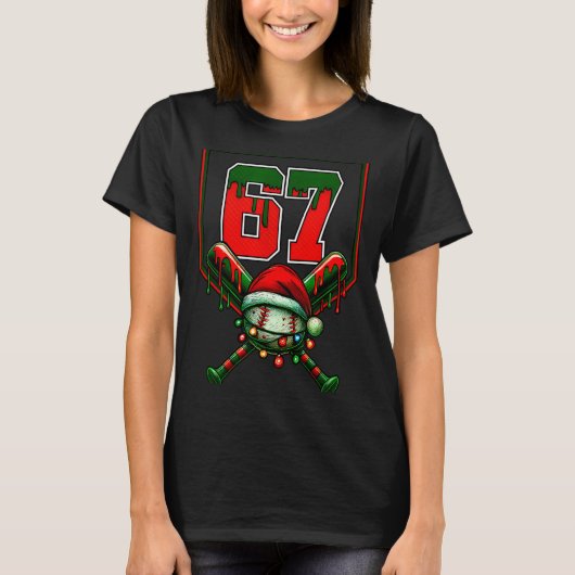 Christmas Baseball Drip Number 67 Player Or 67th B Tシャツ (正面)