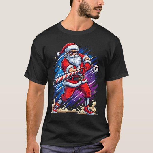 Christmas Baseball Funny Santa Game Day Xmas Boys  Tシャツ (正面)