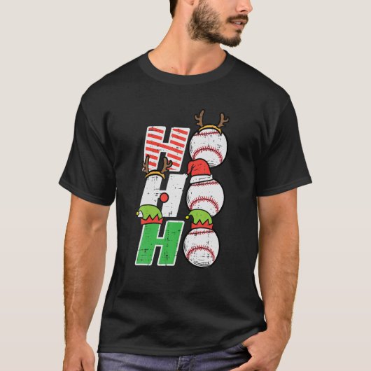 Christmas Baseball Ho Ho Ho Funny Xmas Sports Men Tシャツ (正面)