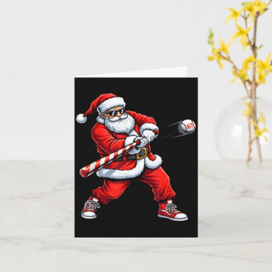 Christmas Baseball Player Santa Funny Xmas Boys Me カード (黄色い花)