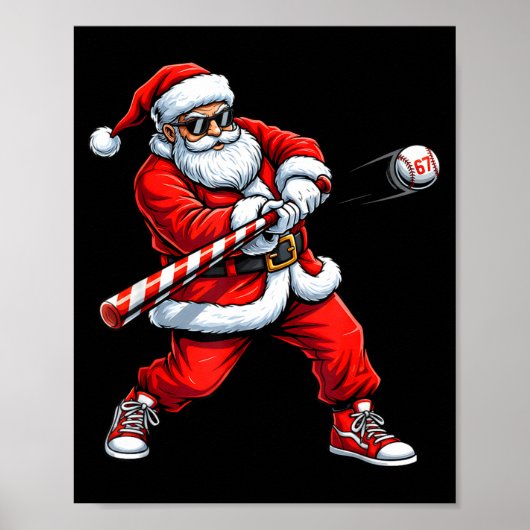 Christmas Baseball Player Santa Funny Xmas Boys Me ポスター (正面)
