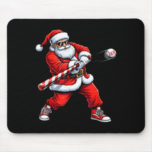Christmas Baseball Player Santa Funny Xmas Boys Me マウスパッド (正面)