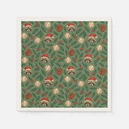 Christmas Baseball Raccoon Pattern Napkins スタンダードカクテルナプキン