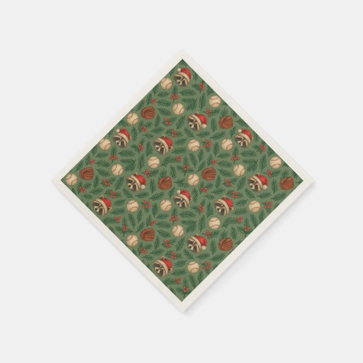 Christmas Baseball Raccoon Pattern Napkins スタンダードカクテルナプキン (角)