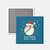Christmas Baseball Sister Xmas Santa Hat Kids Boys マグネット (正面/裏面)