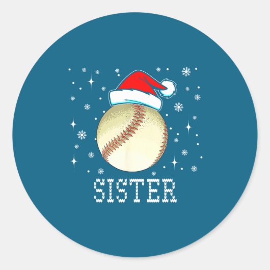 Christmas Baseball Sister Xmas Santa Hat Kids Boys ラウンドシール (正面)