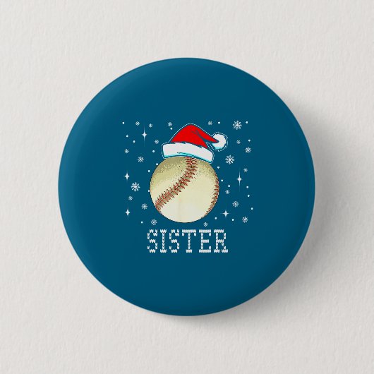 Christmas Baseball Sister Xmas Santa Hat Kids Boys 缶バッジ (正面)