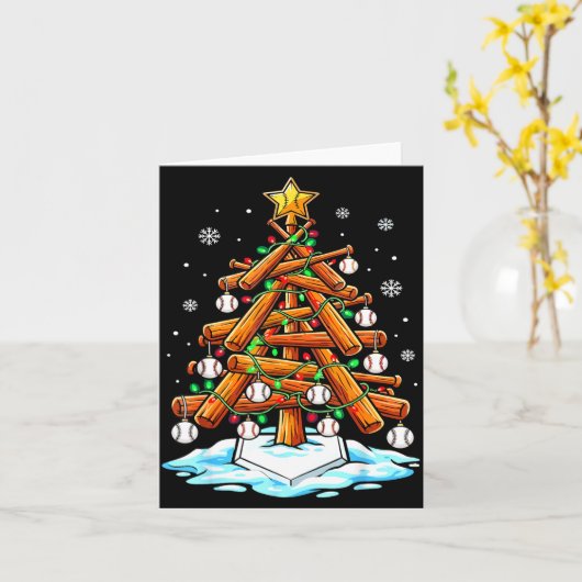 Christmas Baseball Tree Lights Xmas  カード (黄色い花)