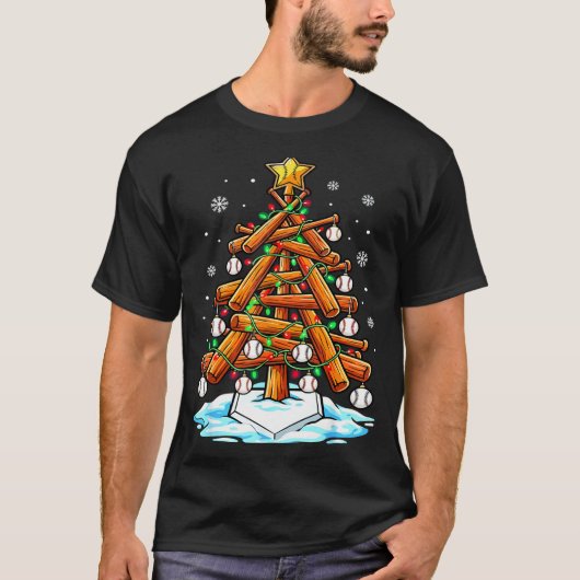 Christmas Baseball Tree Lights Xmas Tシャツ (正面)