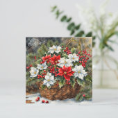 Christmas Basket with Poinsettia Flowers, Berries  シーズンカード (スタンド正面)
