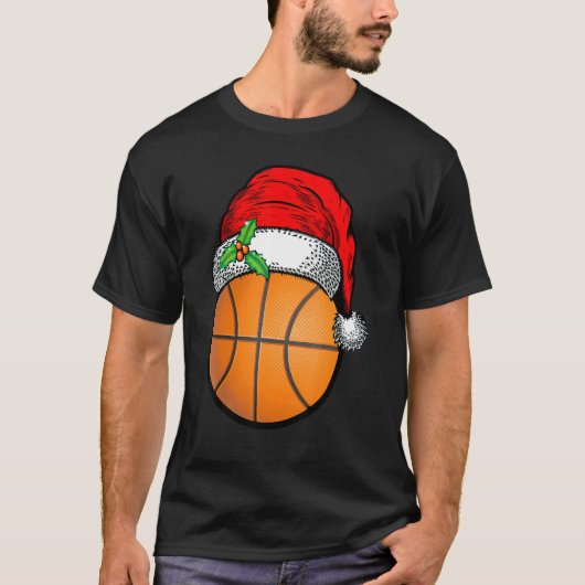 Christmas Basketball Ball Santa Hat Xmas Sport For Tシャツ (正面)