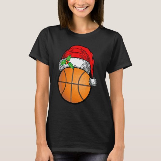 Christmas Basketball Ball Santa Hat Xmas Sport For Tシャツ (正面)