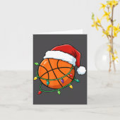 Christmas Basketball Santa Hat Wrapped In Lights H カード (黄色い花)