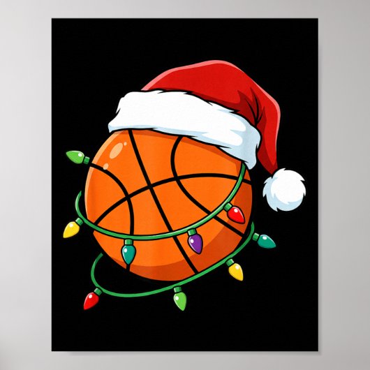 Christmas Basketball Santa Hat Wrapped In Lights H ポスター (正面)