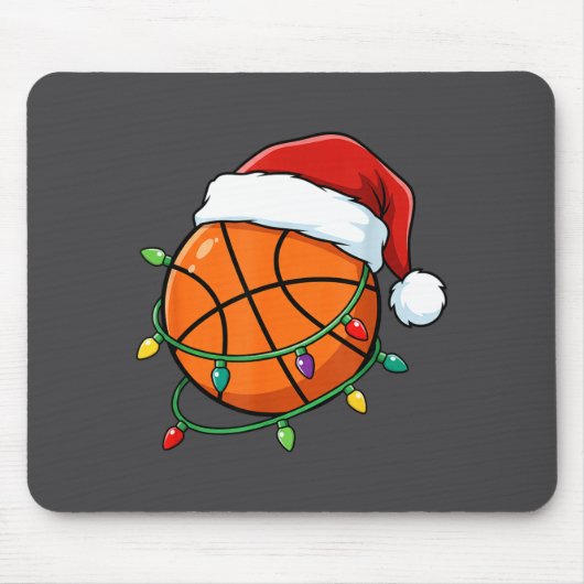 Christmas Basketball Santa Hat Wrapped In Lights H マウスパッド (正面)