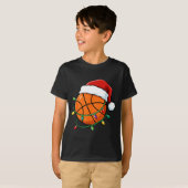 Christmas Basketball Santa Hat Wrapped In Lights H Tシャツ (正面フル)