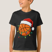 Christmas Basketball Santa Hat Wrapped In Lights H Tシャツ (正面)
