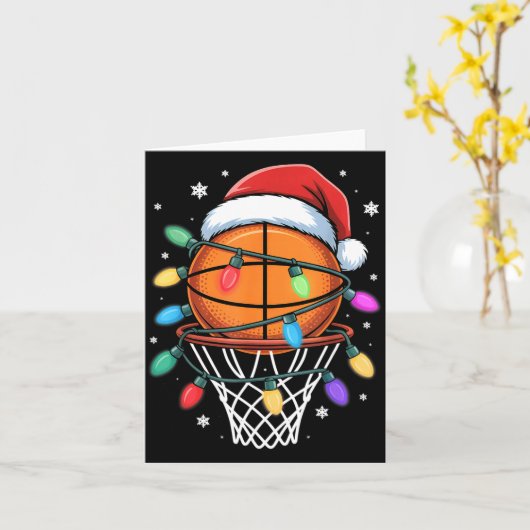 Christmas Basketball Santa Hat Xmas Light Basketba カード (黄色い花)