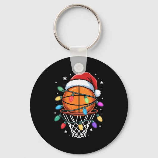 Christmas Basketball Santa Hat Xmas Light Basketba キーホルダー (正面)