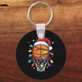 Christmas Basketball Santa Hat Xmas Light Basketba キーホルダー (正面)