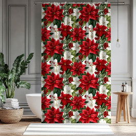 Christmas Bath Curtain Poinsettia Winter Accent シャワーカーテン