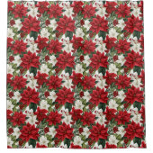 Christmas Bath Curtain Poinsettia Winter Accent シャワーカーテン (正面)
