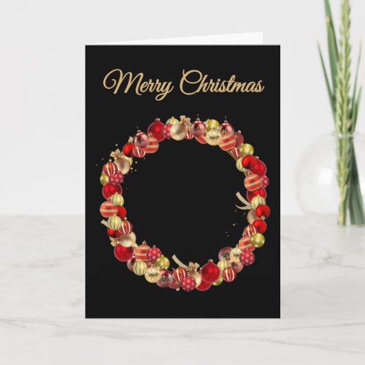 Christmas Bauble wreath with greeting black blank カード (正面)