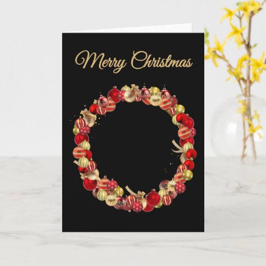 Christmas Bauble wreath with greeting black blank カード (黄色い花)
