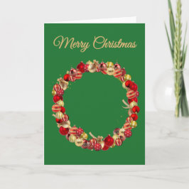 Christmas Bauble wreath with greeting green blank カード