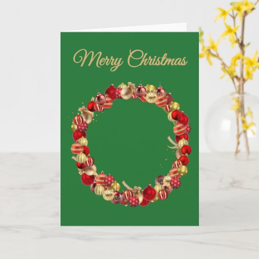 Christmas Bauble wreath with greeting green blank カード (黄色い花)