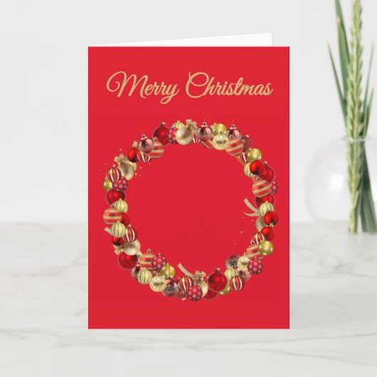Christmas Bauble wreath with greeting red blank カード (正面)