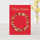 Christmas Bauble wreath with greeting red blank カード (黄色い花)