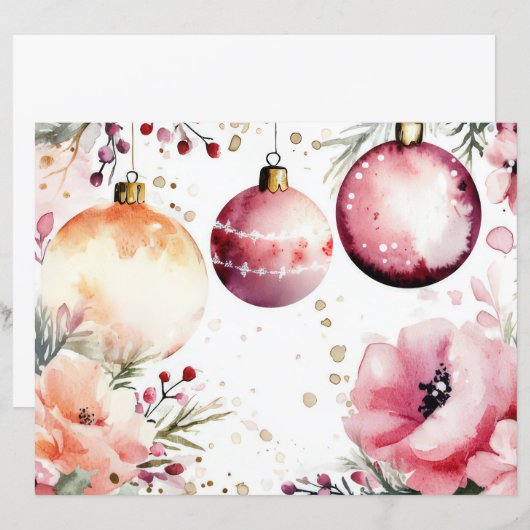 Christmas Baubles and Flowers Scrapbook Paper (正面/裏面)