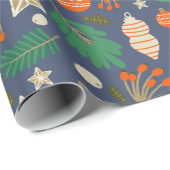 Christmas Baubles and Winter Foliage Blue ラッピングペーパー (ロールコーナー)