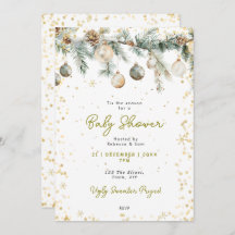 Christmas baubles baby shower invitation