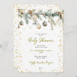 Christmas baubles baby shower invitation 招待状