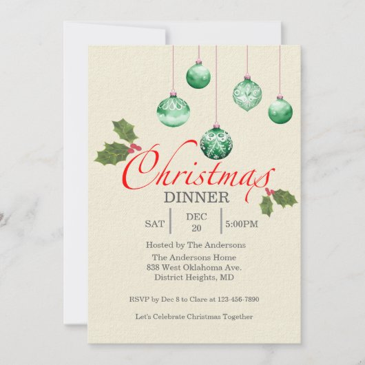 Christmas Baubles Customize Party Invitation 招待状 (正面)