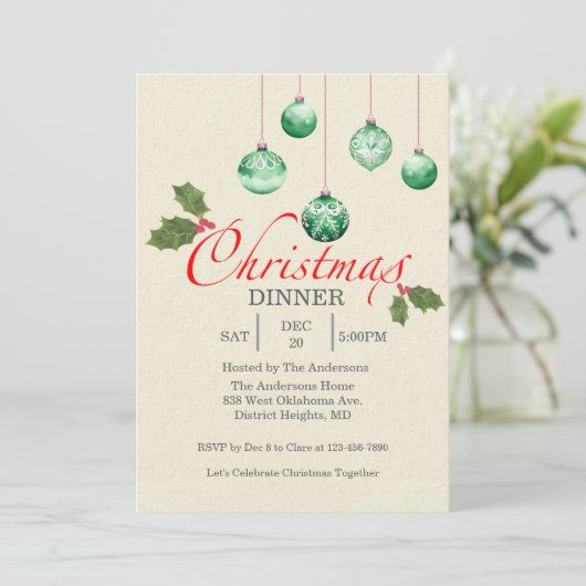 Christmas Baubles Customize Party Invitation 招待状 (スタンド正面)