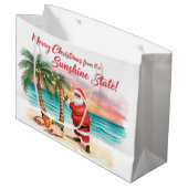 Christmas BBQ Santa at the Beach Florida  ラージペーパーバッグ (正面アングル)