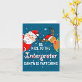 Christmas Be Nice To The Interpreter Santa Long Sl カード (黄色い花)