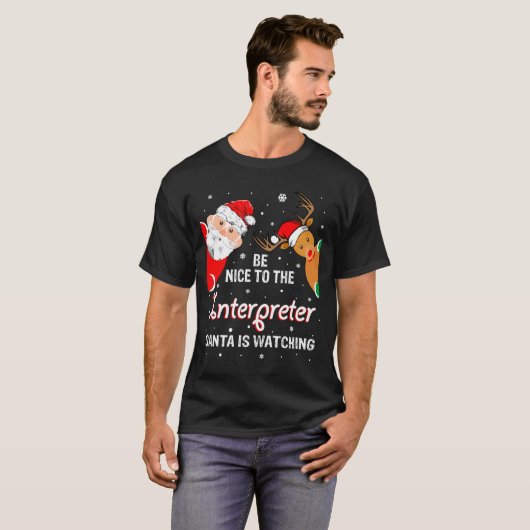 Christmas Be Nice To The Interpreter Santa Long Sl Tシャツ (正面フル)