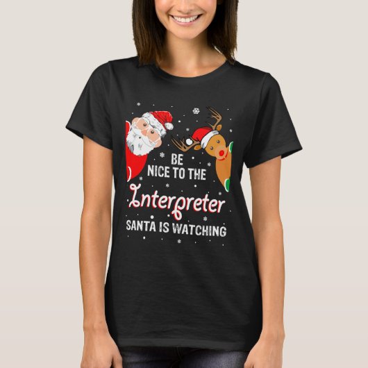 Christmas Be Nice To The Interpreter Santa Long Sl Tシャツ (正面)